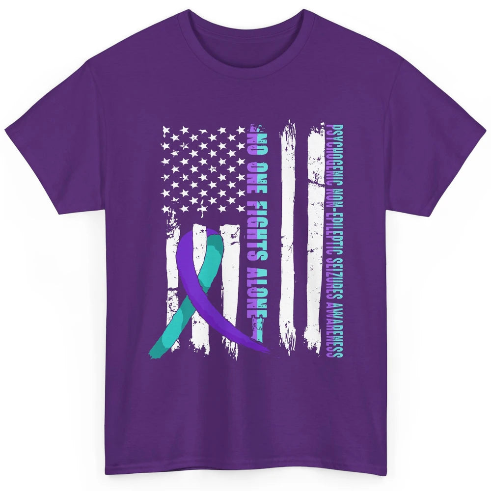 PNES Awareness Purple Teal Ribbon No One Fight Alone US Flag Classic Unisex T-Shirt