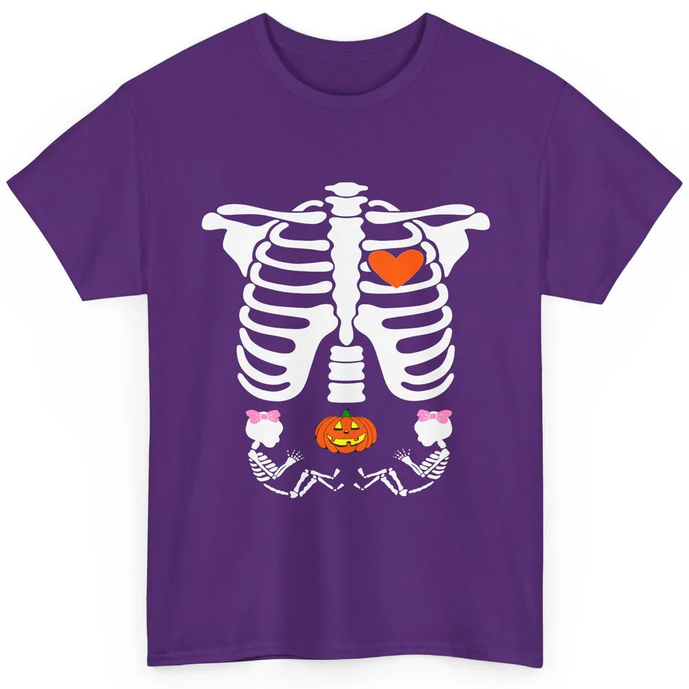 Pregnant Halloween Skeleton Baby Twins Witch Pumpkin Costume Classic Unisex T-Shirt