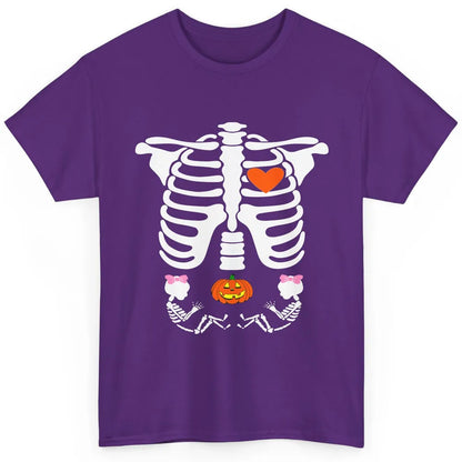Pregnant Halloween Skeleton Baby Twins Witch Pumpkin Costume Classic Unisex T-Shirt