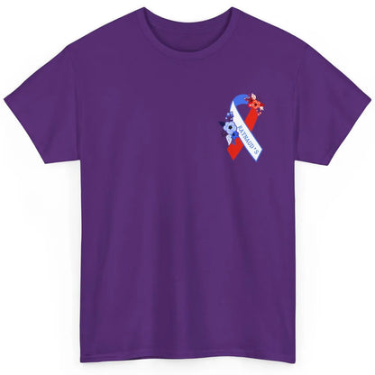 Raynaud's Syndrome Awareness Support Floral Red Blue Ribbon Classic Unisex T-Shirt