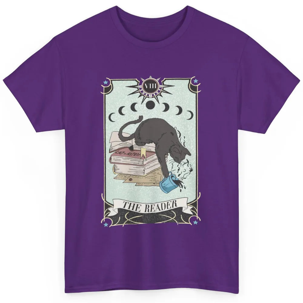Retro Black Cat Books The Reader Tarot Card Halloween Reading Book Crescent Moon Classic Unisex T-Shirt