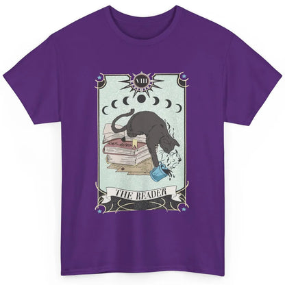 Retro Black Cat Books The Reader Tarot Card Halloween Reading Book Crescent Moon Classic Unisex T-Shirt
