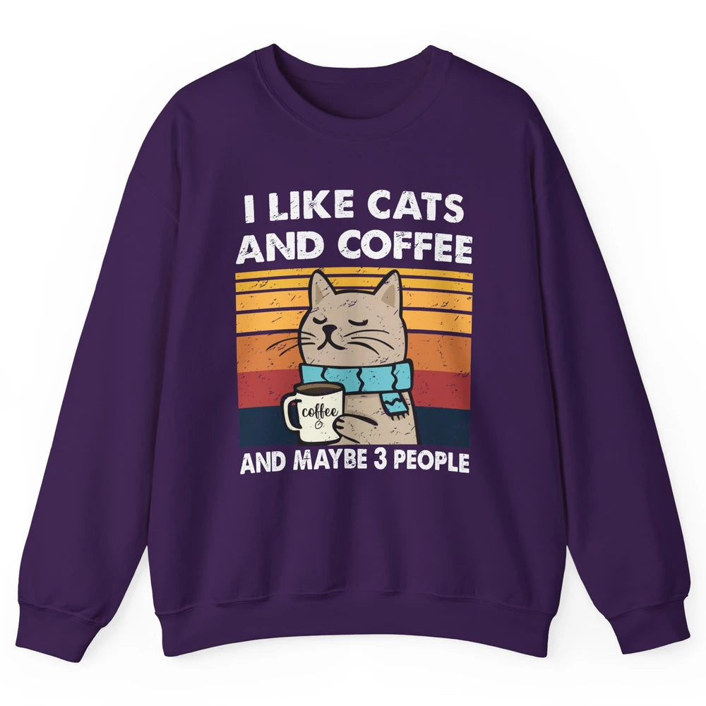 Retro Funny Fall Cat I Like Cats Coffee And Maybe 3 People Unisex Crewneck Sweatshirt