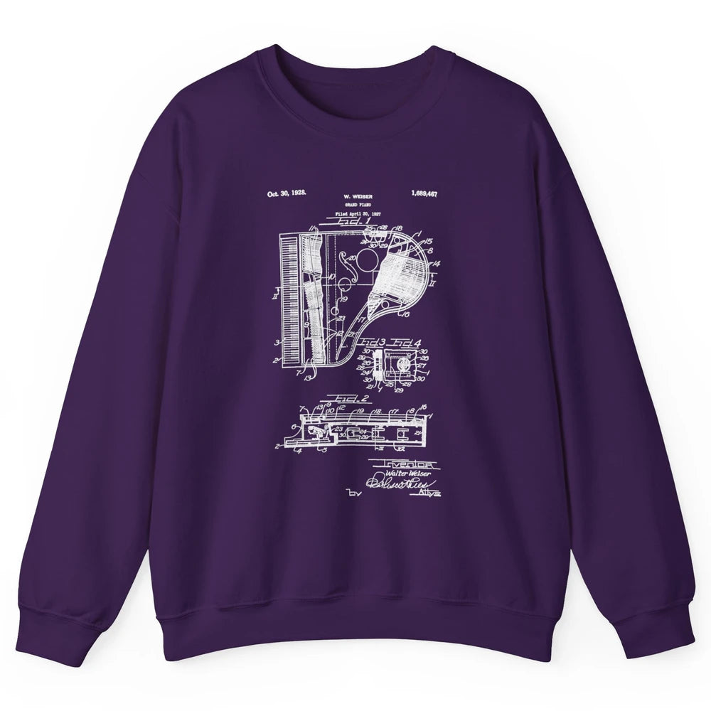Piano Patent Style Vintage Grand Pianist Line Art Drawing Unisex Crewneck Sweatshirt