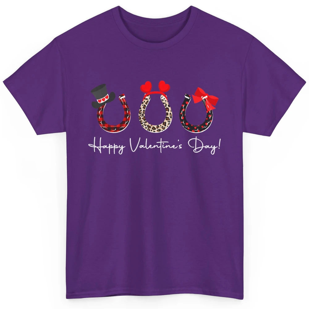 Leopard Red Plaid Heart Love Horseshoes Horse Lover Happy Valentine's Day Classic Unisex T-Shirt