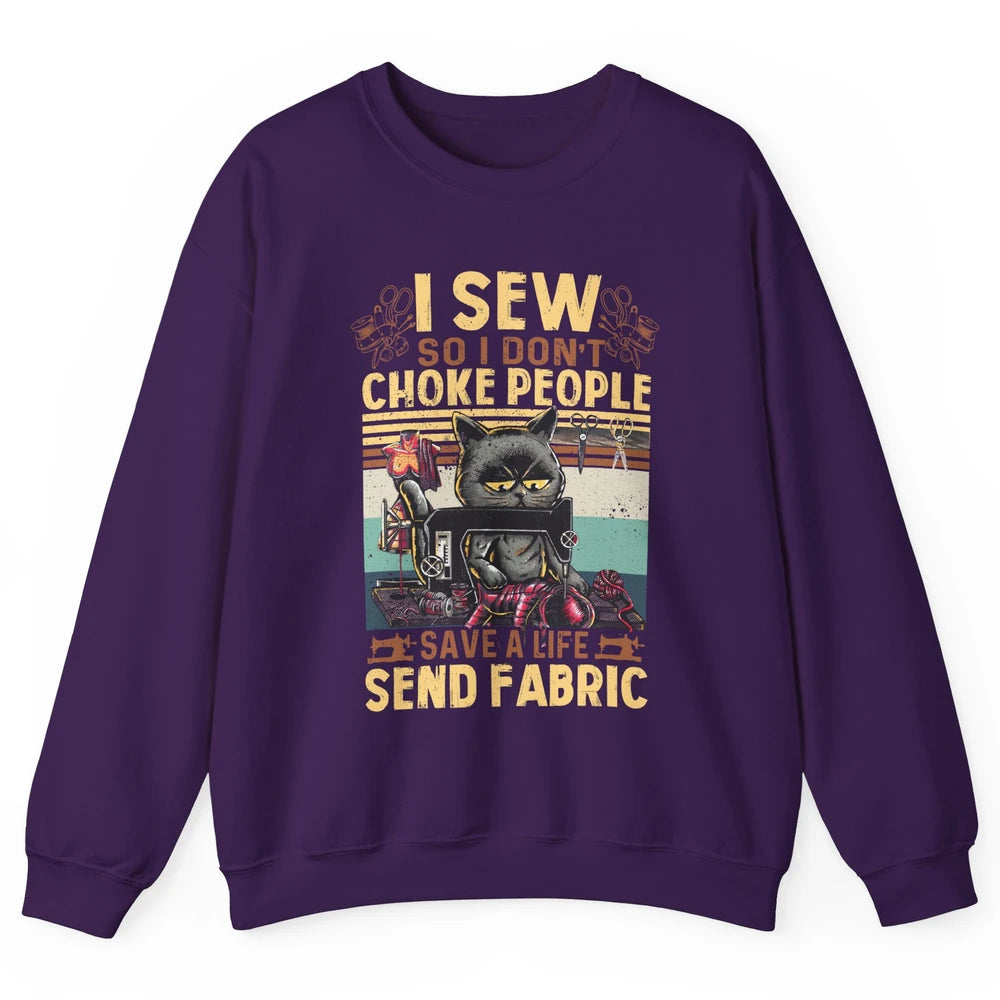Retro Black Cat I Sew So I Dont Choke People Sewing Quilting Unisex Crewneck Sweatshirt