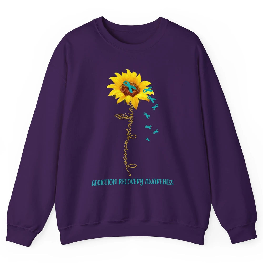 Addiction Recovery Awareness Teal Ribbon Sunflower Unisex Crewneck Sweatshirt