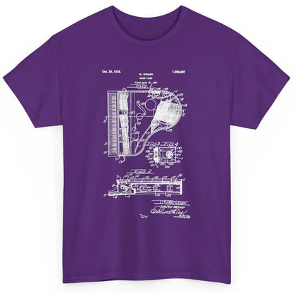 Piano Patent Style Vintage Grand Pianist Line Art Drawing Classic Unisex T-Shirt
