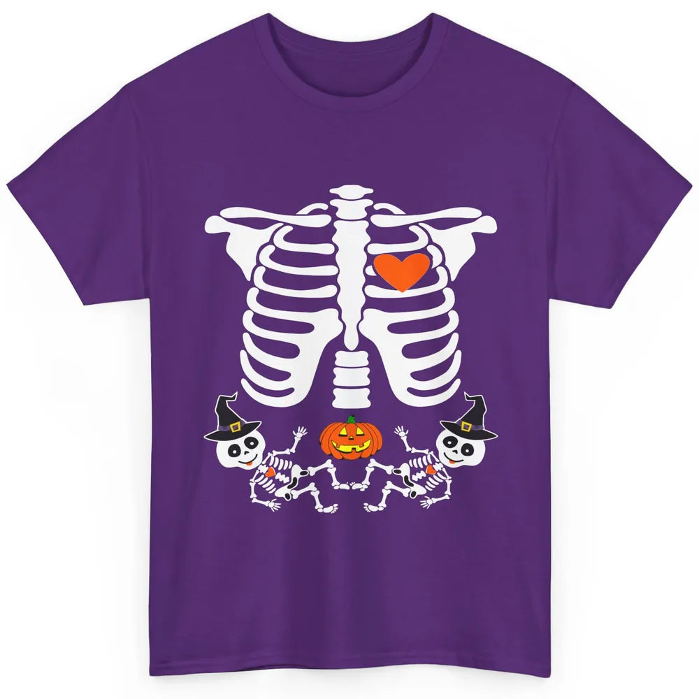 Pregnant Halloween Skeleton Baby Twins Witch Pumpkin Costume Classic Unisex T-Shirt