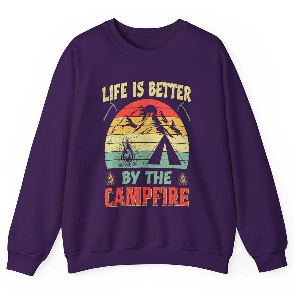 Retro Life Better By Campfire Happy Camp Nature Outdoor Camp Unisex Crewneck Sweatshirt