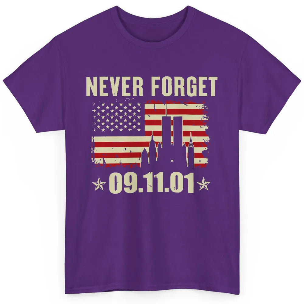 Retro Never Forget 911 American Flag Patriotic Memorial Gift Classic Unisex T-Shirt