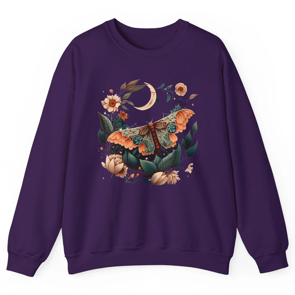 Retro Floral Moth Moon Butterfly Boho Moth Lovers Gift Unisex Crewneck Sweatshirt