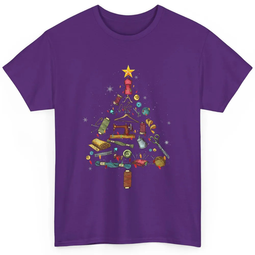 Merry Christmas Sewing Yarn Quilting Xmas Tree Sew Machine Classic Unisex T-Shirt