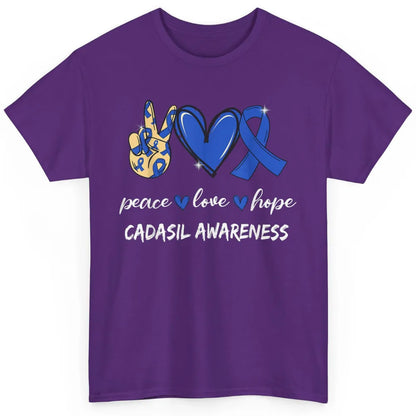 Peace Love Hope Heart Love Cadasil Awareness Blue Ribbon Classic Unisex T-Shirt