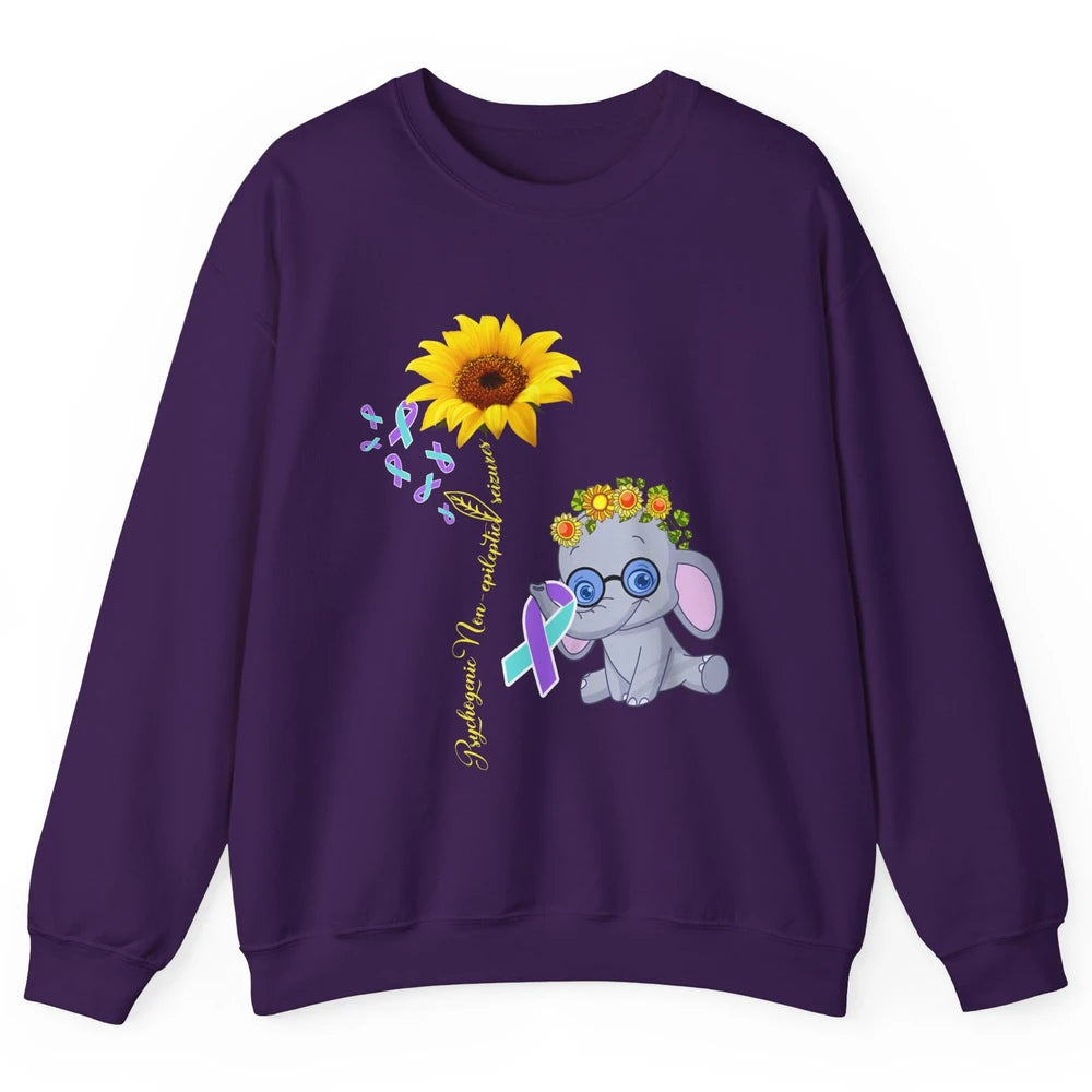 PNES Awareness Purple Teal Ribbon Sunflower Baby Elephant Unisex Crewneck Sweatshirt