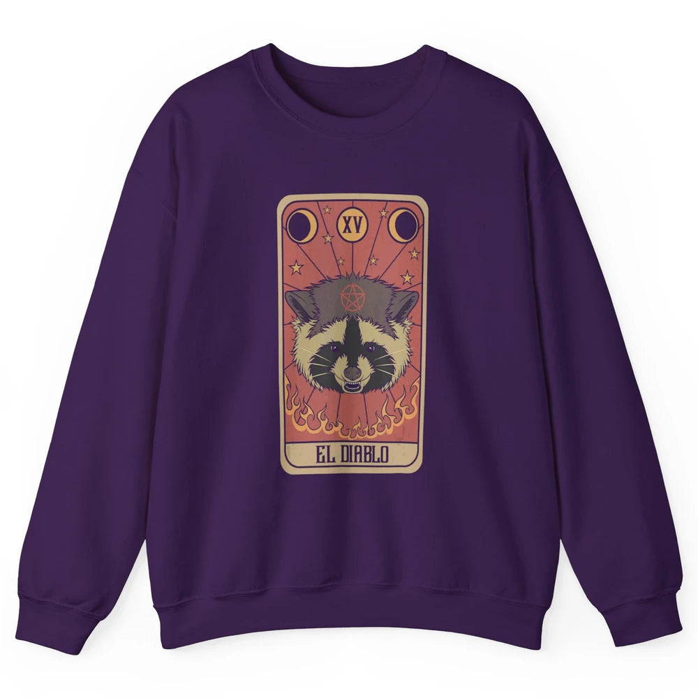 Raccoon Tarot Card Satanic Trash Panda Crescent Halloween Unisex Crewneck Sweatshirt