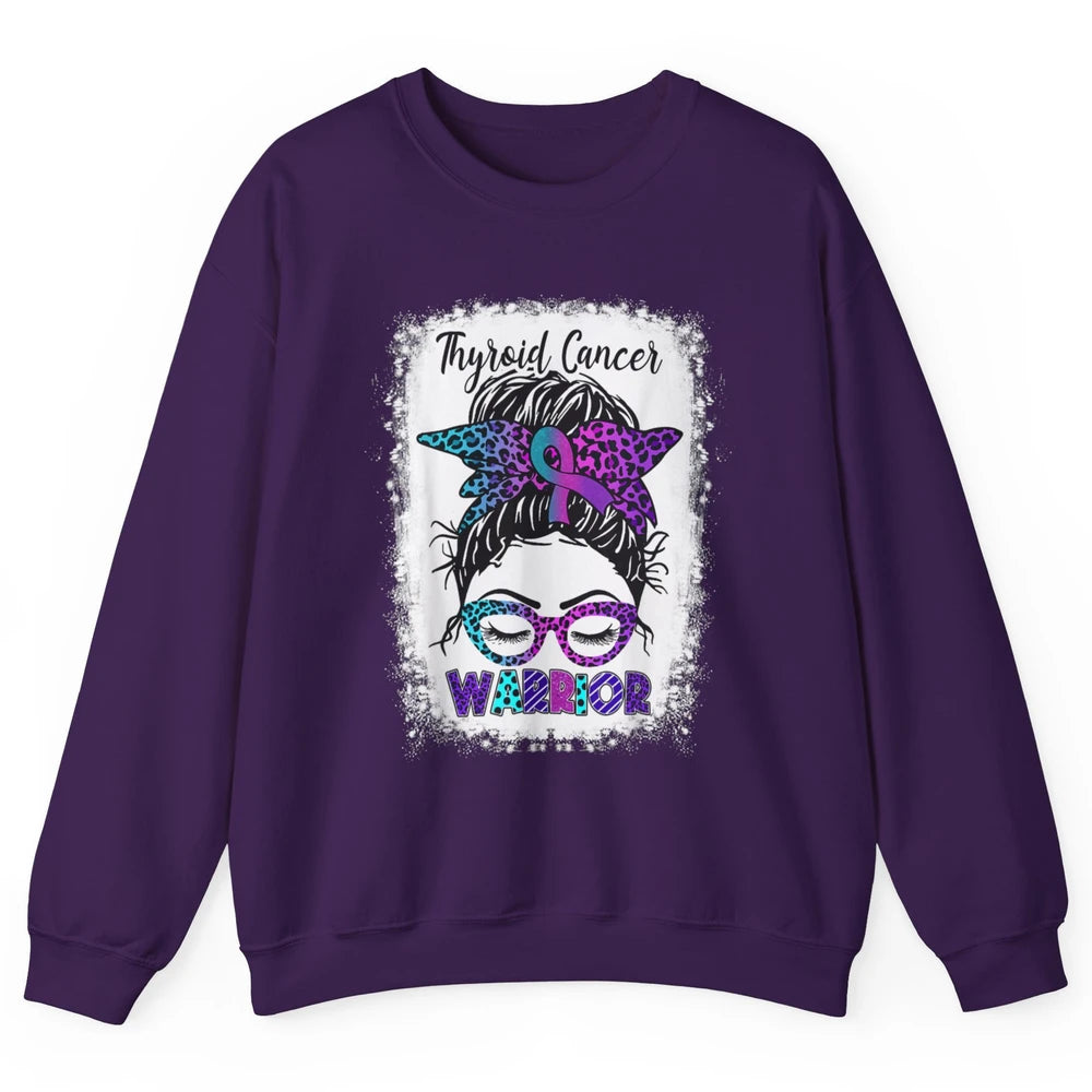 Messy Hair Woman Leopard Warrior Thyroid Cancer Awareness Unisex Crewneck Sweatshirt