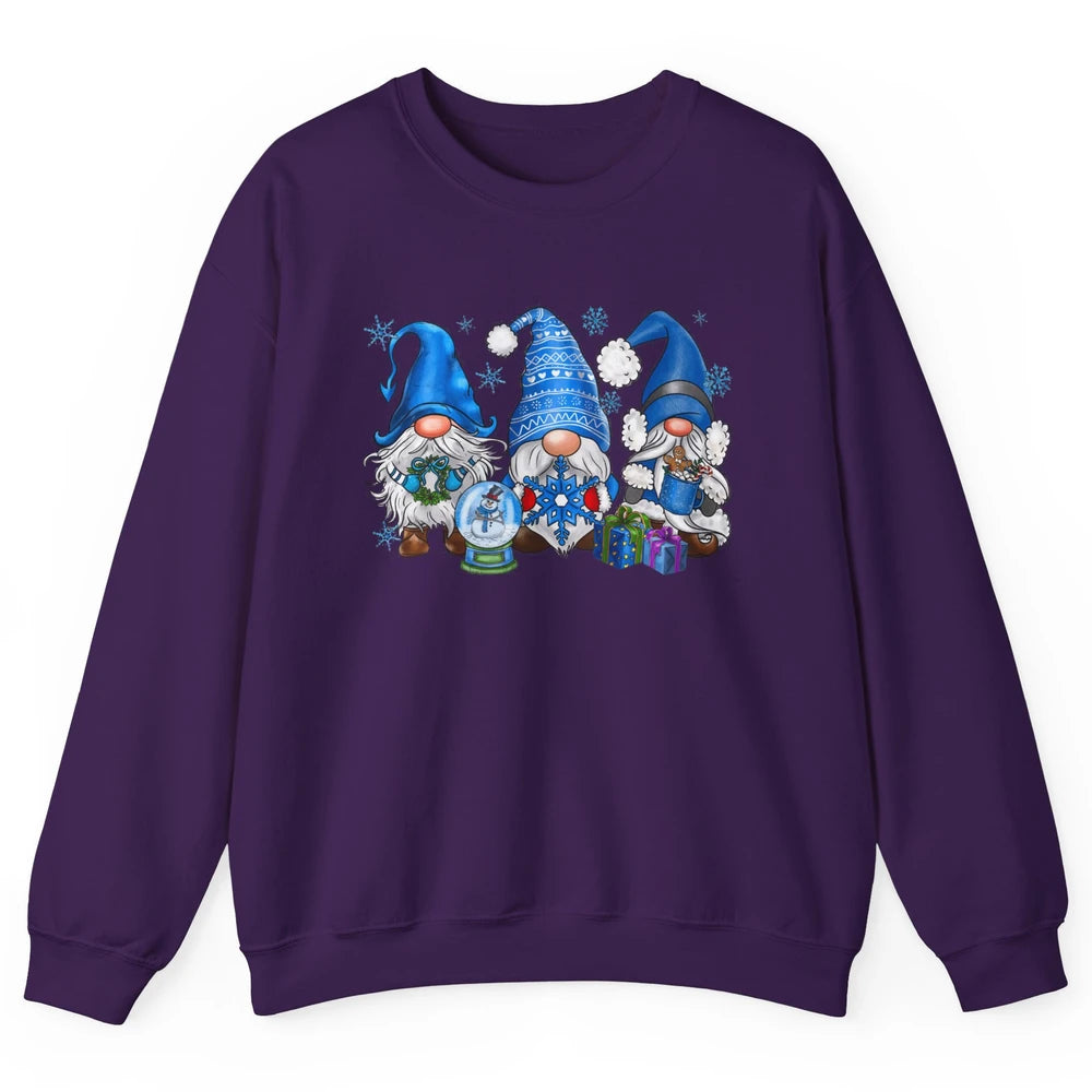 Retro Blue Snowman Gnomes Blue Christmas Winter Gnomies Xmas Unisex Crewneck Sweatshirt