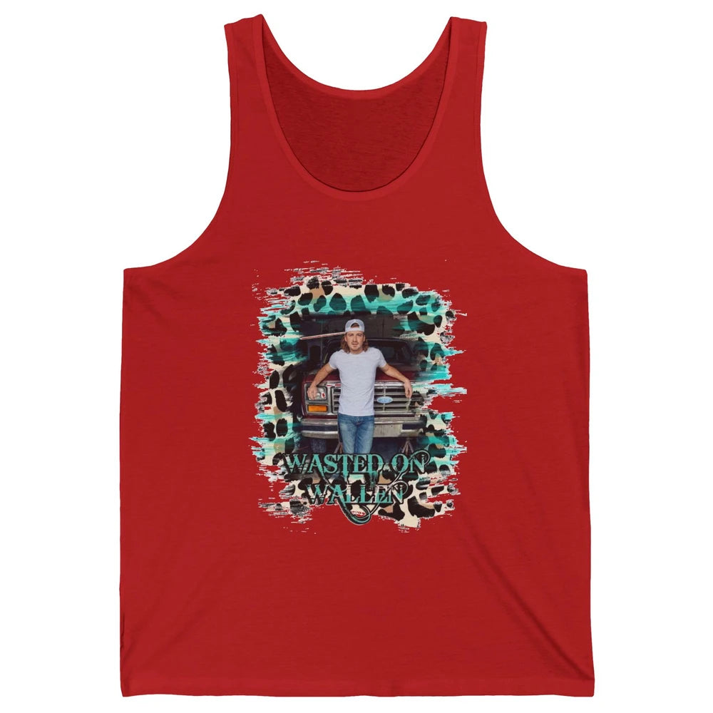 Retro Leopard Wasted On Wallen Turquoise Western Country Unisex Jersey Tank