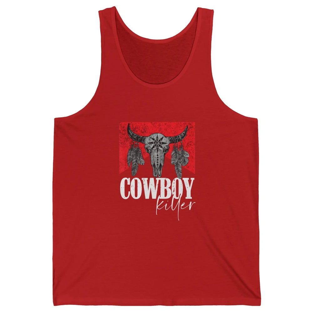 Retro Cow Skull Cowboy Killer Punchy Bull Western Country Unisex Jersey Tank