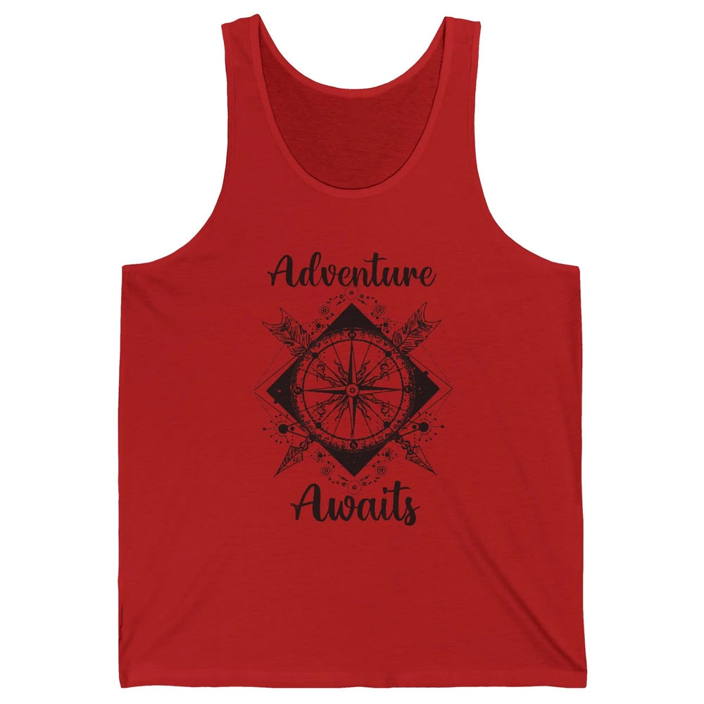 Retro Compass Mountain Adventure Awaits Camping Hiking Lover Unisex Jersey Tank