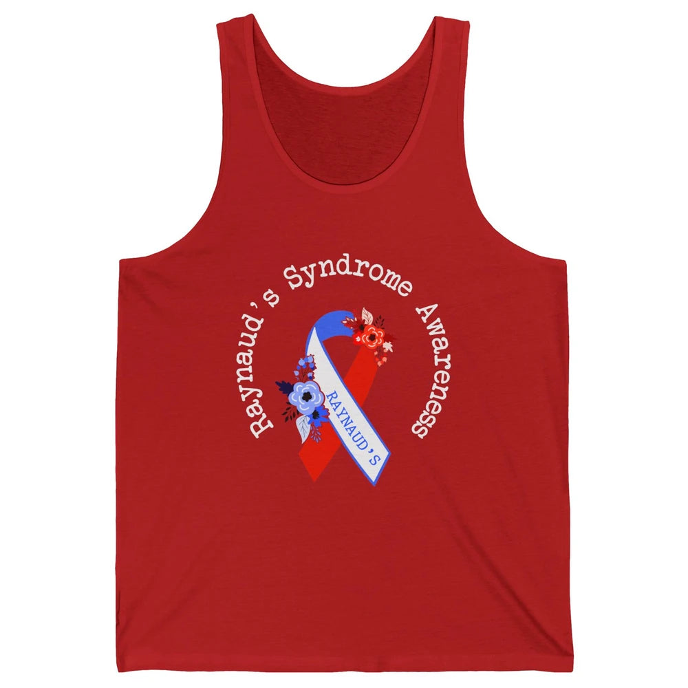 Raynaud's Syndrome Awareness Support Floral Red Blue Ribbon Unisex Jersey Tank