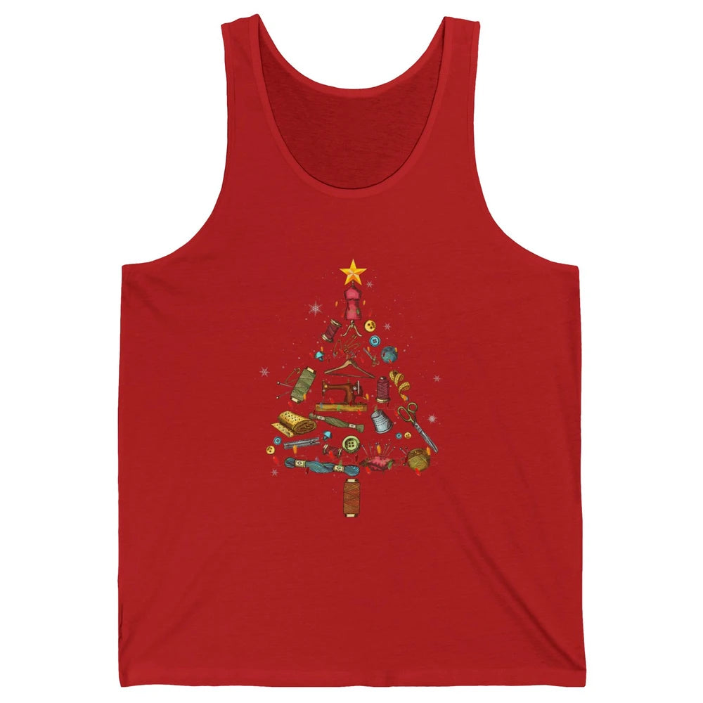 Merry Christmas Sewing Yarn Quilting Xmas Tree Sew Machine Unisex Jersey Tank