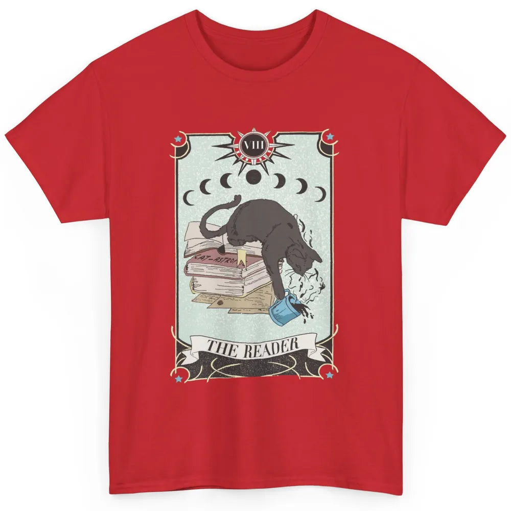 Retro Black Cat Books The Reader Tarot Card Halloween Reading Book Crescent Moon Classic Unisex T-Shirt