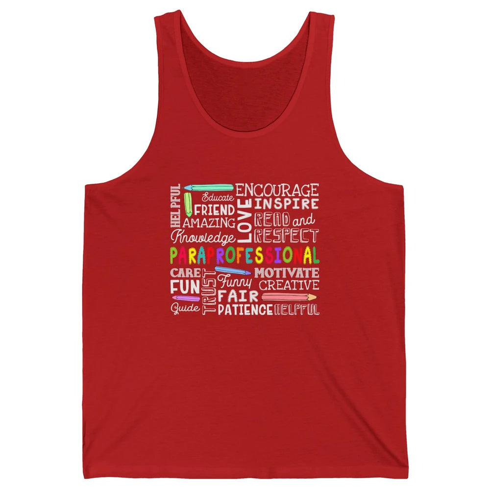 Paraprofessional Word Typography Encourage Inspire Para Life Unisex Jersey Tank