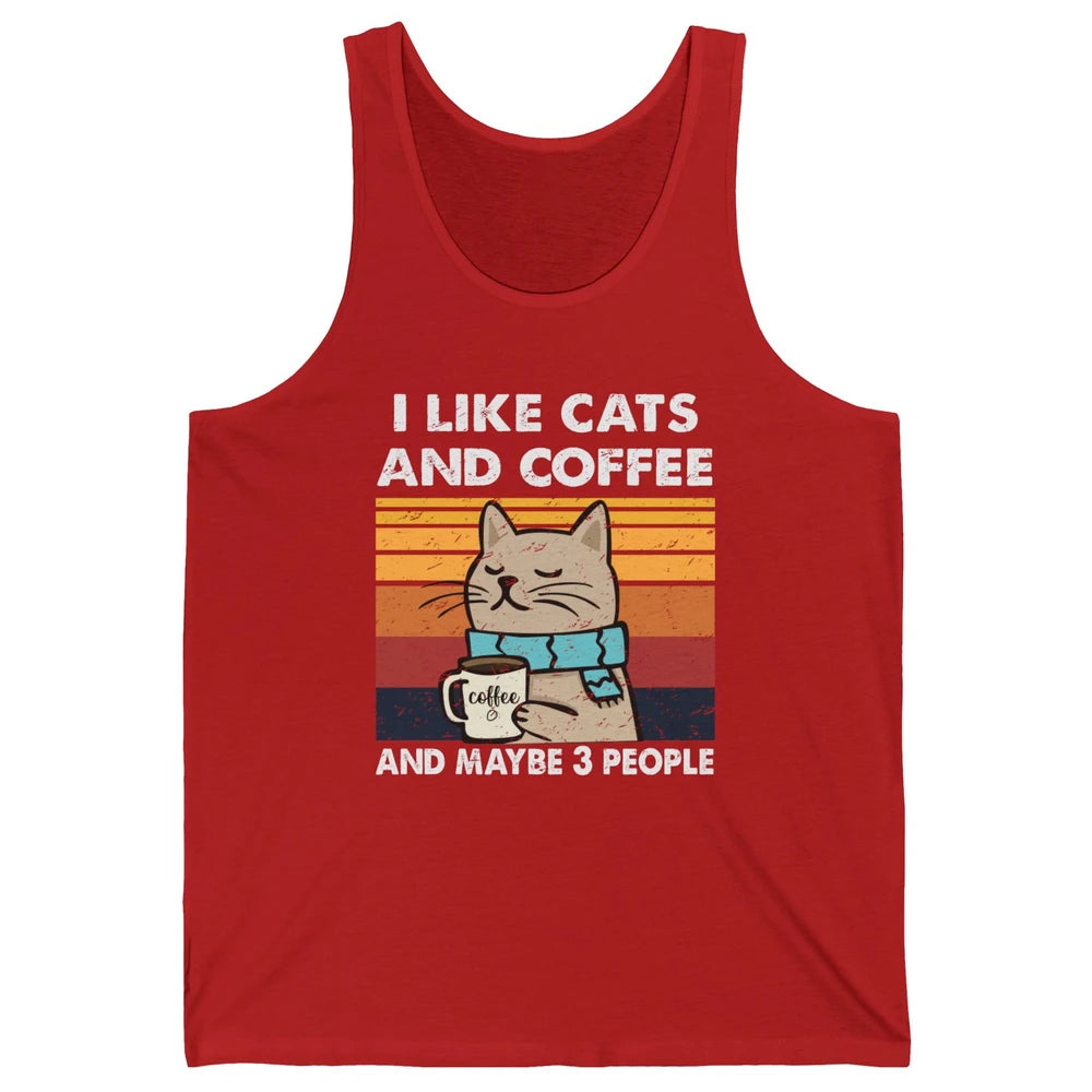 Retro Funny Fall Cat I Like Cats Coffee And Maybe 3 People Unisex Jersey Tank