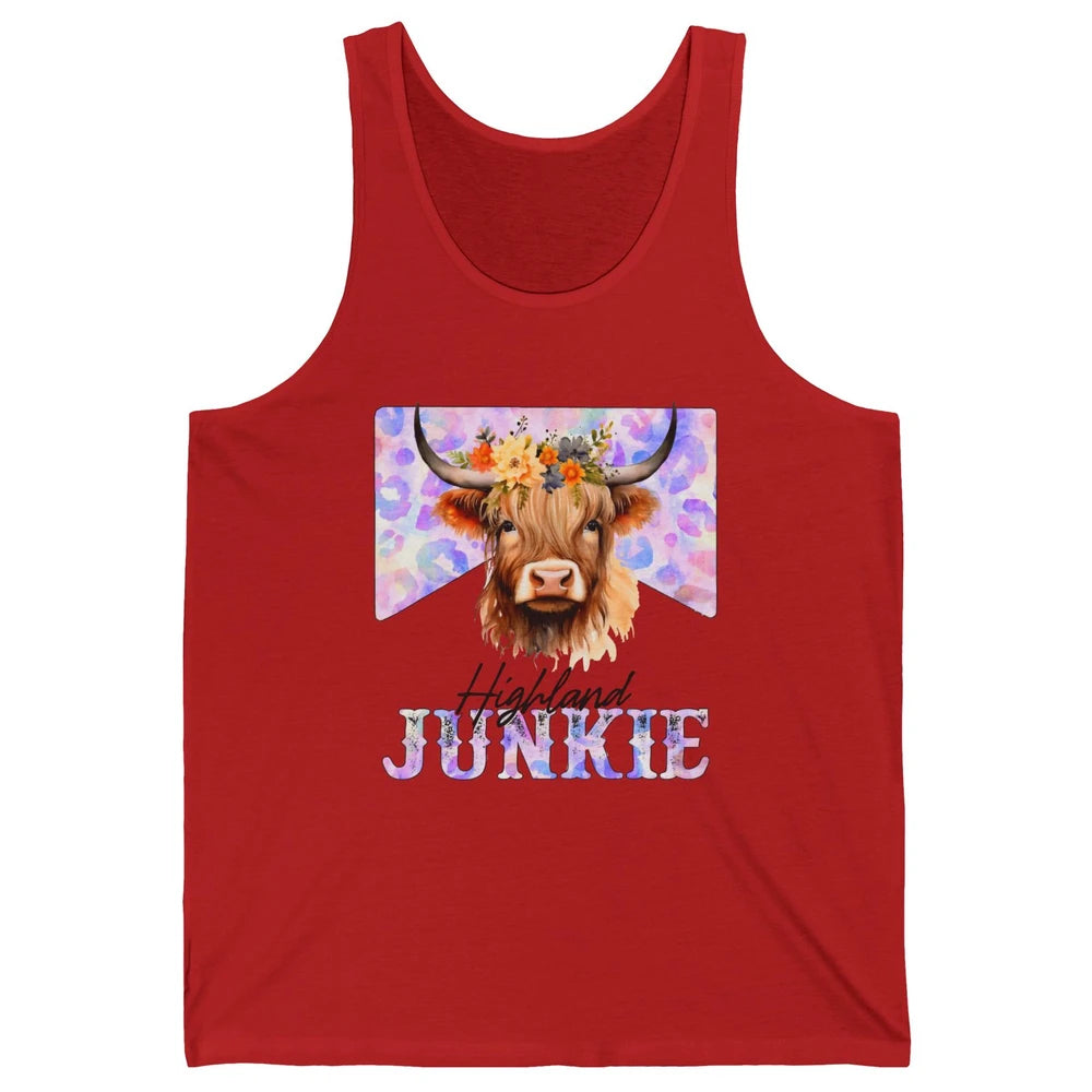 Floral Highland Cow Junkie Western Country Farm Animal Unisex Jersey Tank