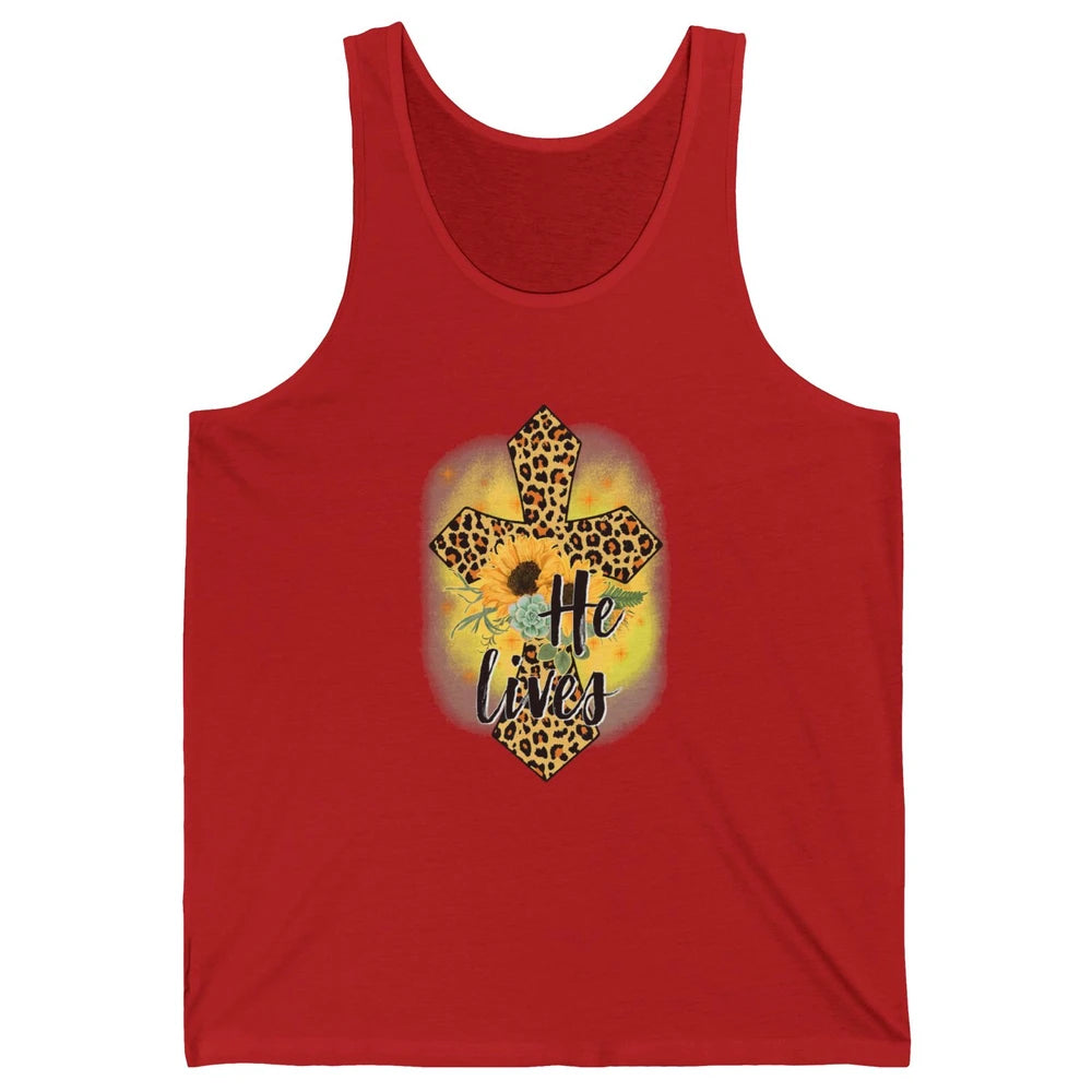 He Lives Sunflowers Faith Cross Christian Bible Religious Unisex Jersey Tank