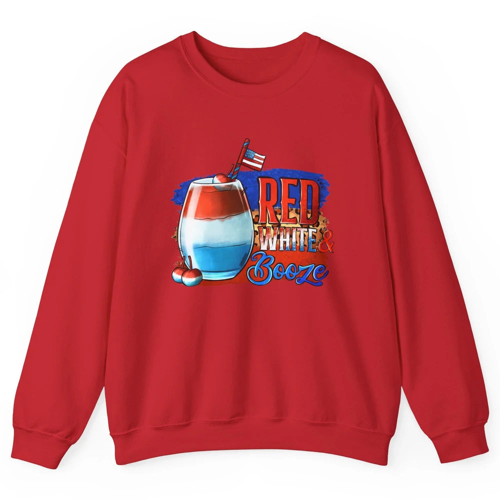 Red White & Booze Leopard US Flag 4th of July American Booze Unisex Crewneck Sweatshirt