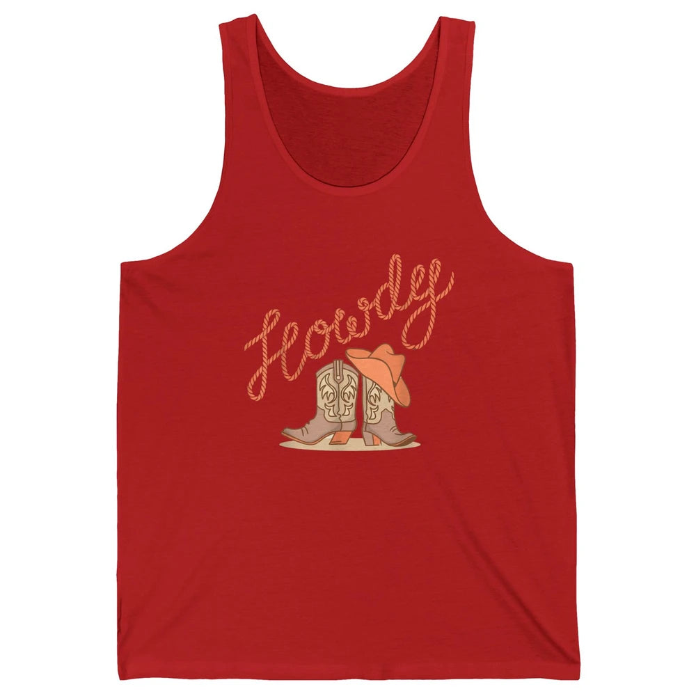 Retro Howdy Cowboy Hat Boots Western Country Cowgirl Music Unisex Jersey Tank