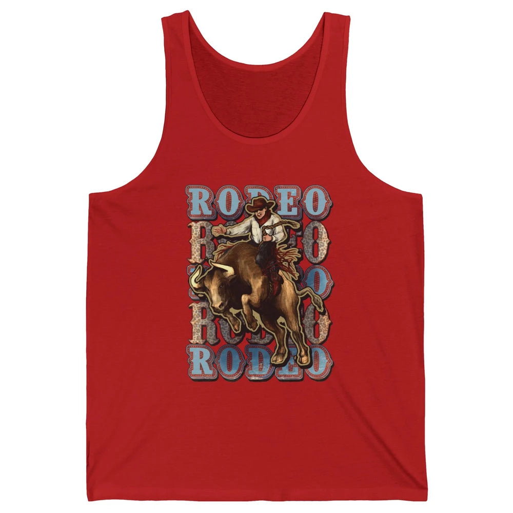 Leopard Cowboy Bull Riding Rodeo Dad Western Country Cowboy Unisex Jersey Tank