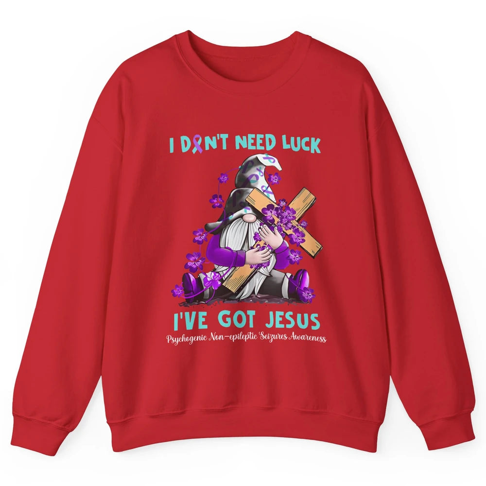 PNES Awareness Gnome I Don't Need Luck I've Got Jesus Faith Unisex Crewneck Sweatshirt
