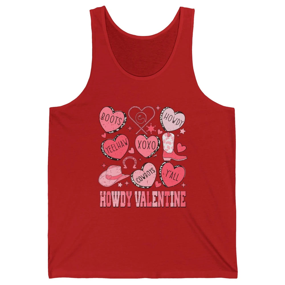 Retro Candy Heart Howdy Valentine Cowgirl Western Country Unisex Jersey Tank