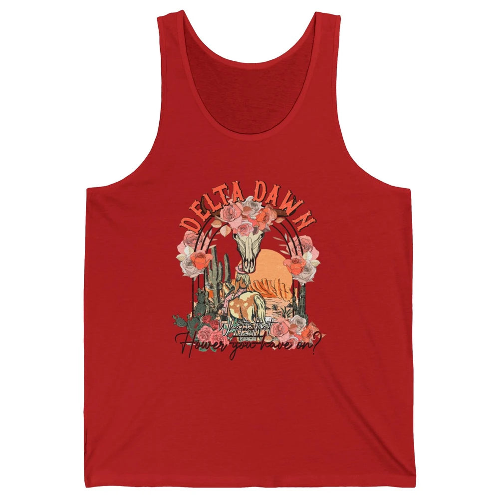 Retro Bull Skull Desert Cowgirl Delta Dawn Western Country Unisex Jersey Tank