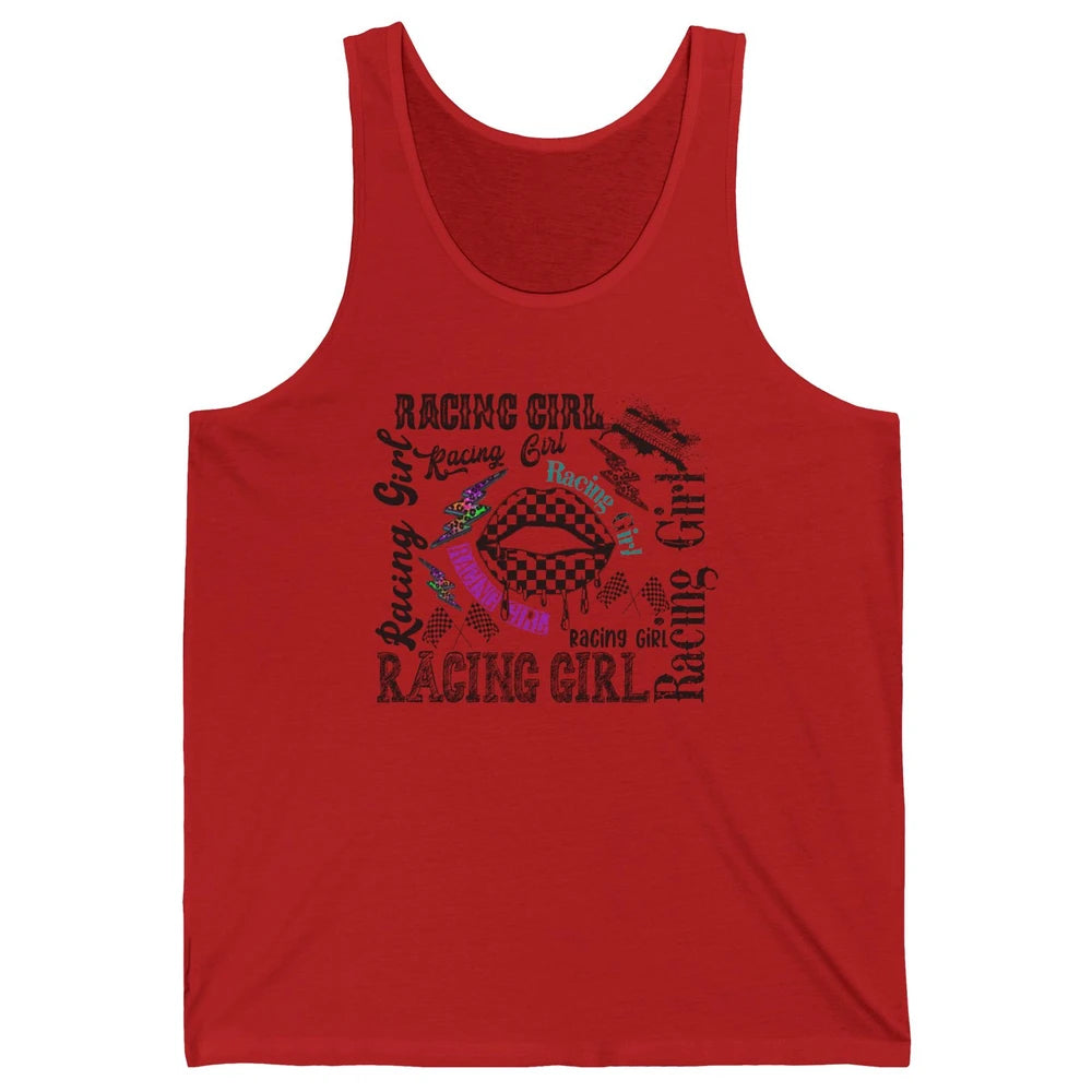 Racing Girl Lips It's Race Day Race Flag Race Lips Girl Gift Unisex Jersey Tank