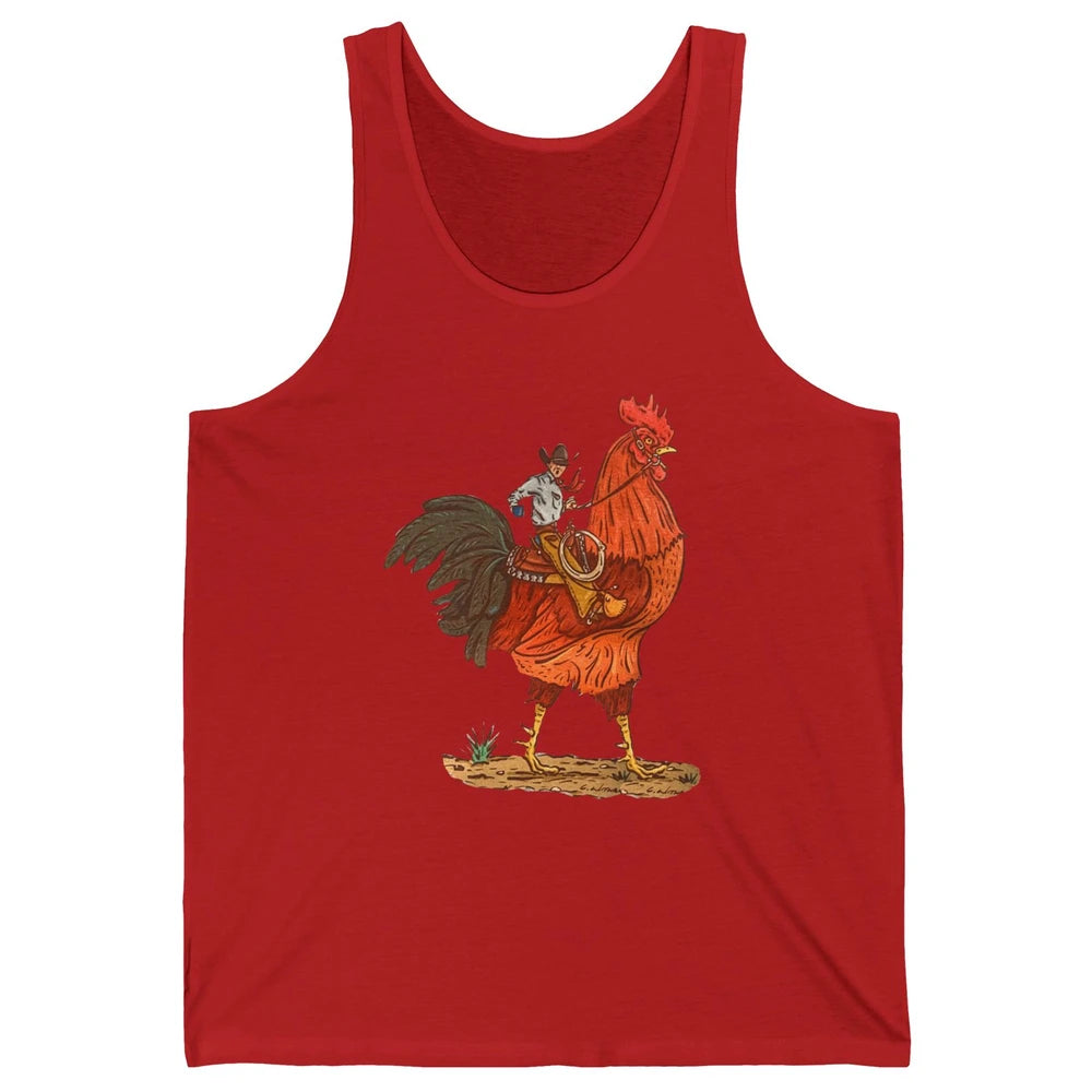 Retro Cowboy Riding Rooster Funny Western Country Cowboy Unisex Jersey Tank