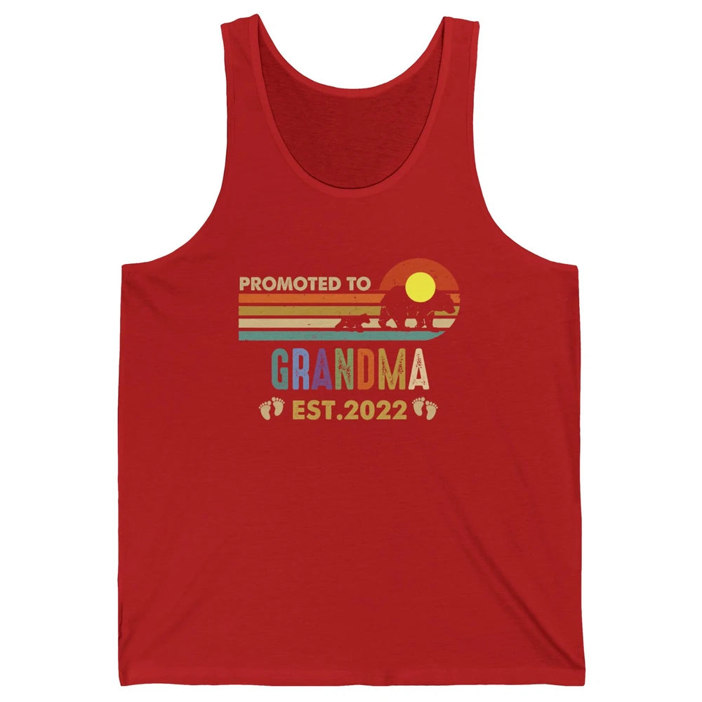 Retro Bear Sunset Promoted To Grandma Est 2022 Pregnancy Unisex Jersey Tank
