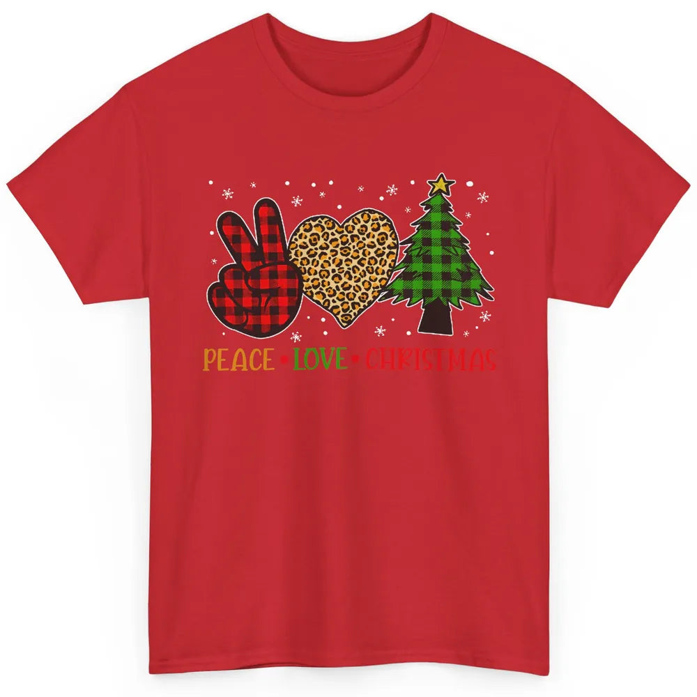 Peace Love Christmas Cute Christmas Heart Plaid Xmas Gift Classic Unisex T-Shirt