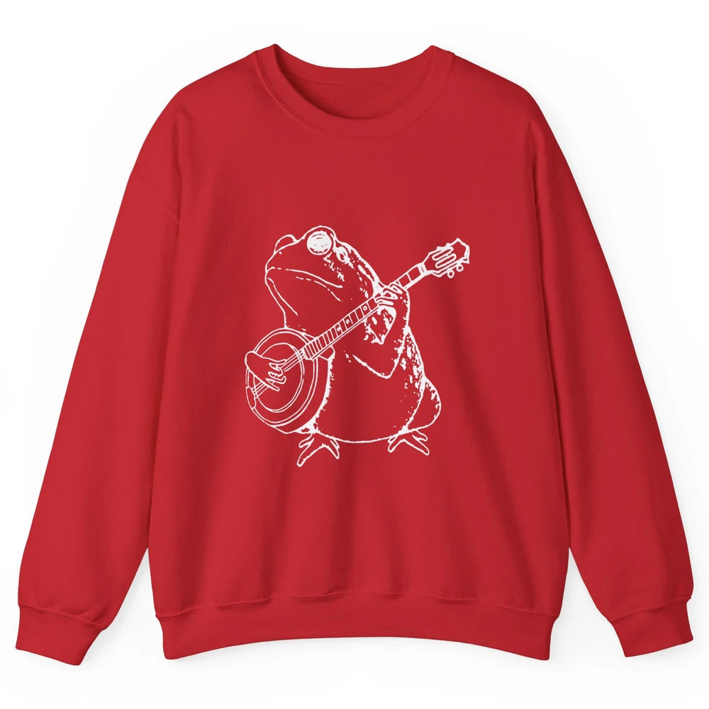 Retro Frog Playing Banjo Musician Banjo Player Music Vintage Unisex Crewneck Sweatshirt