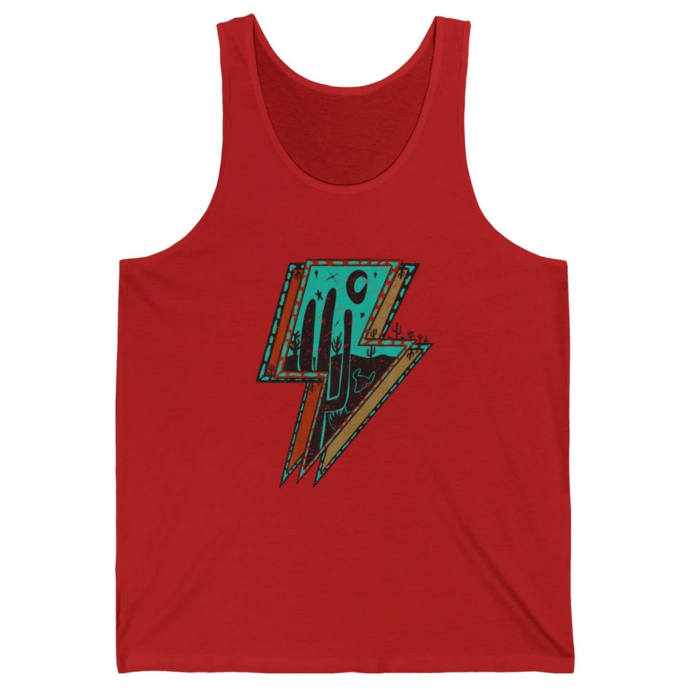 Retro Desert Cactus Night Turquoise Lightning Bolt Western Unisex Jersey Tank