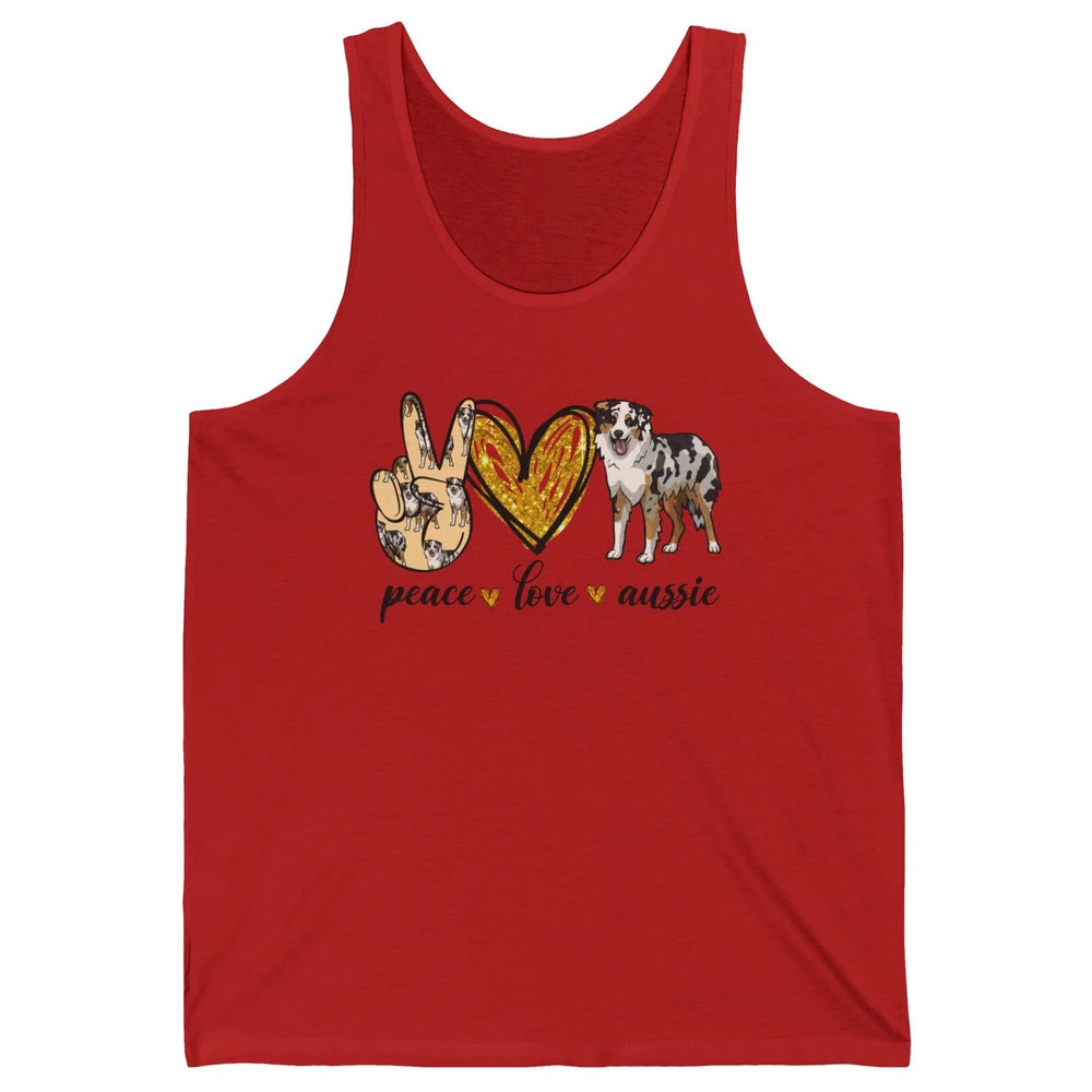 Peace Love Aussie Dog Lovers Australian Shepherd Dad Mom Unisex Jersey Tank