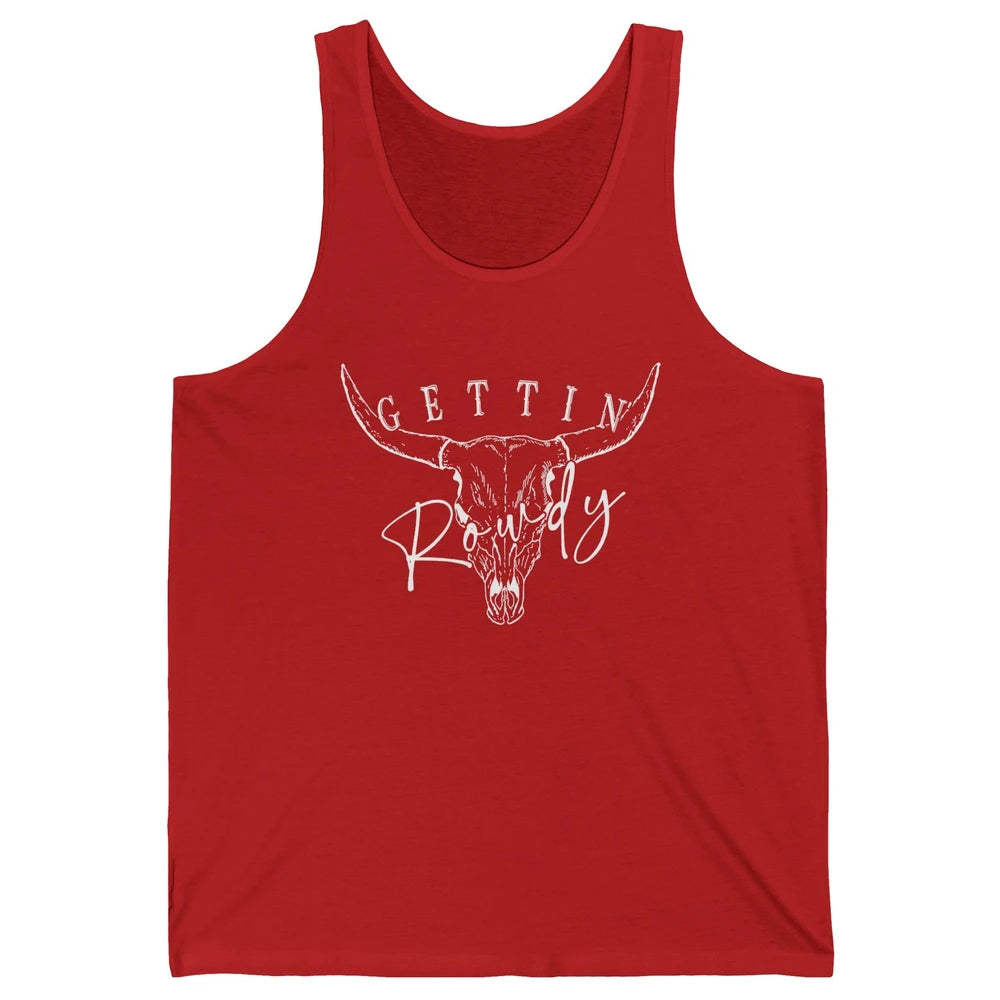 Retro Bull Skull Getting Rowdy Western Bridal Honeymoon Unisex Jersey Tank