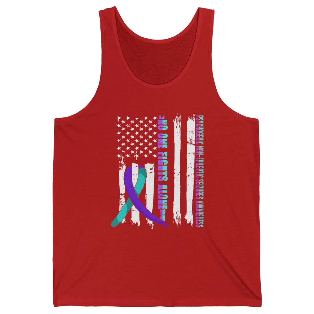 PNES Awareness Purple Teal Ribbon No One Fight Alone US Flag Unisex Jersey Tank