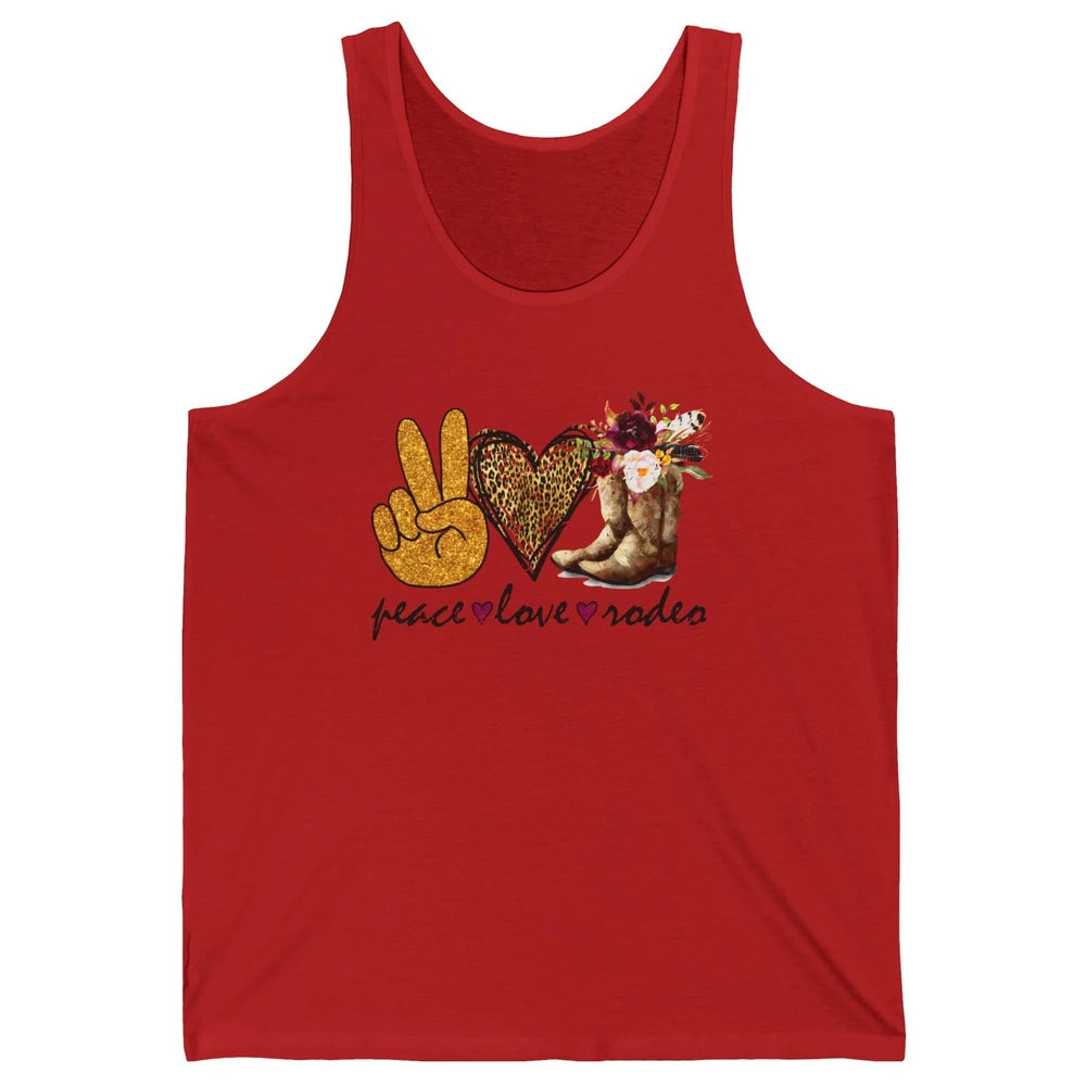 Retro Peace Love Rodeo Cowboy Boots Western Country Cowgirl Unisex Jersey Tank