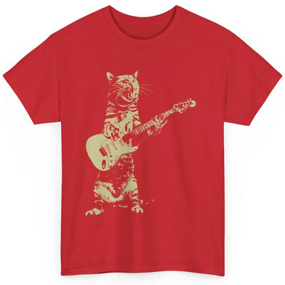 Retro Cat Playing Guitar Cat Guitarist Music Lovers Cat Mom Classic Unisex T-Shirt