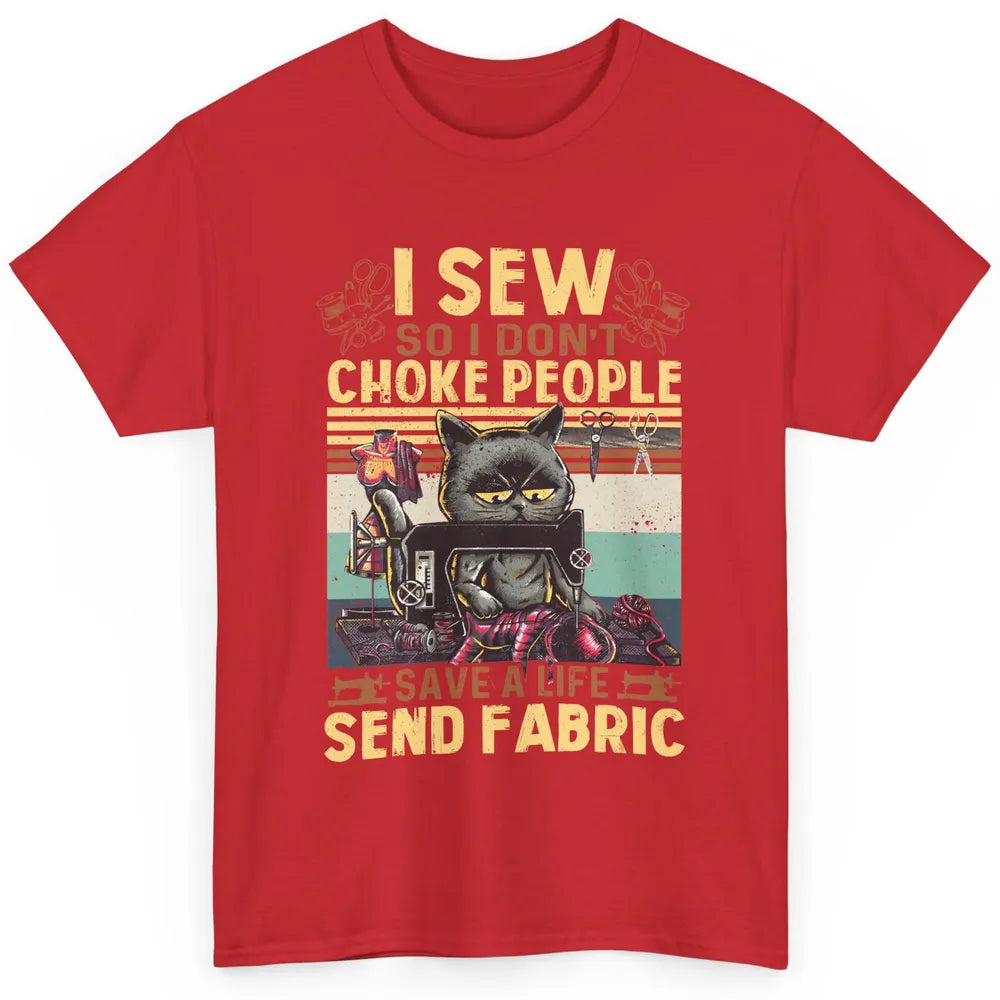 Retro Black Cat I Sew So I Dont Choke People Sewing Quilting Classic Unisex T-Shirt